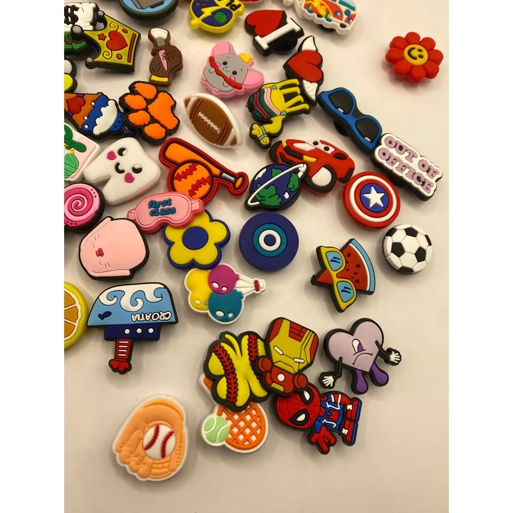 Bulk Lot Assorted PVC Shoe Charms Clogs Crocs Sports Food Animals Superheroes